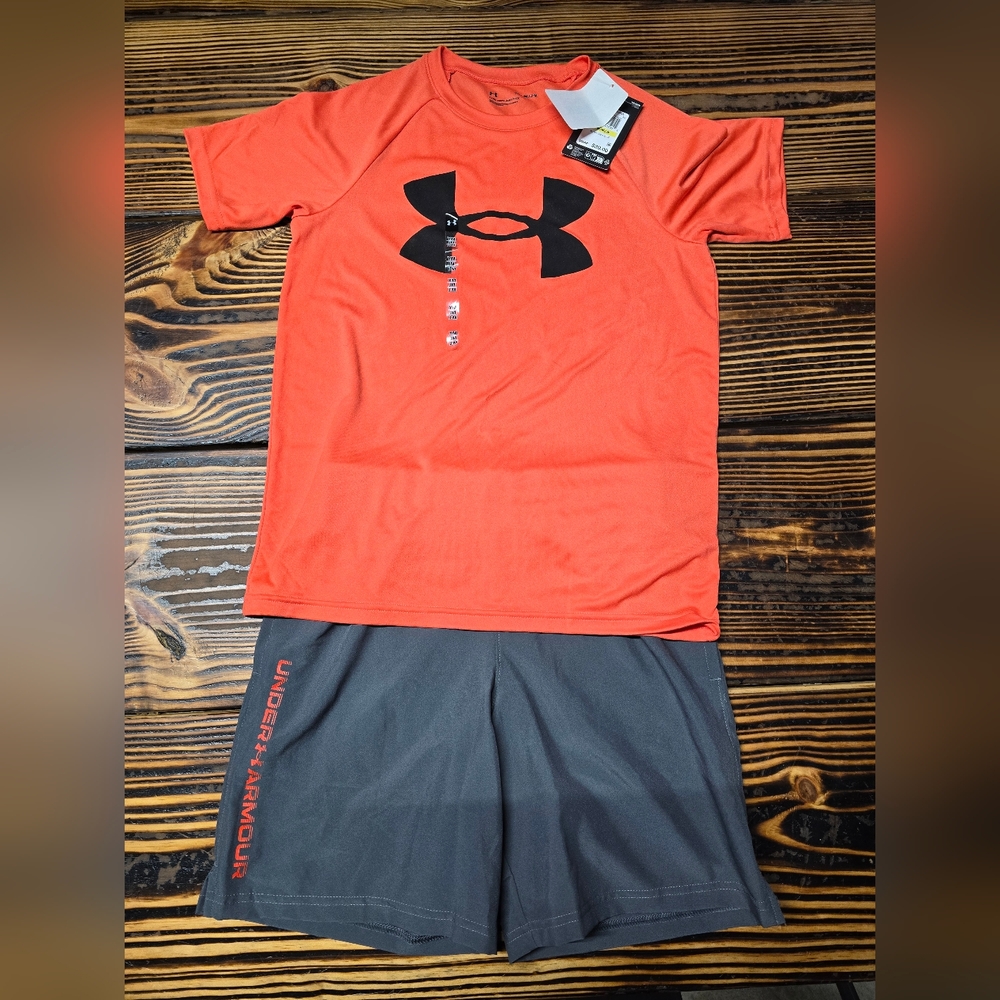Under Armour Kids Orange and Gray Shirt and Shorts Set